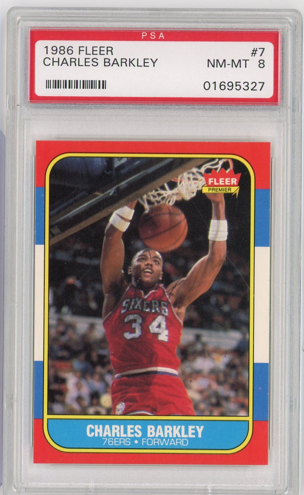Graded 1986 Fleer Charles Barkley #7 Rookie RC Basketball Card PSA 8 NM-MT