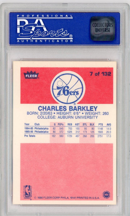 Graded 1986 Fleer Charles Barkley #7 Rookie RC Basketball Card PSA 8 NM-MT