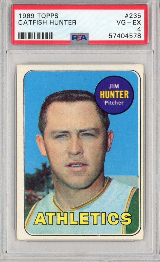 Graded 1969 Topps Jim Catfish Hunter #235 Baseball Card PSA 4 VG-EX
