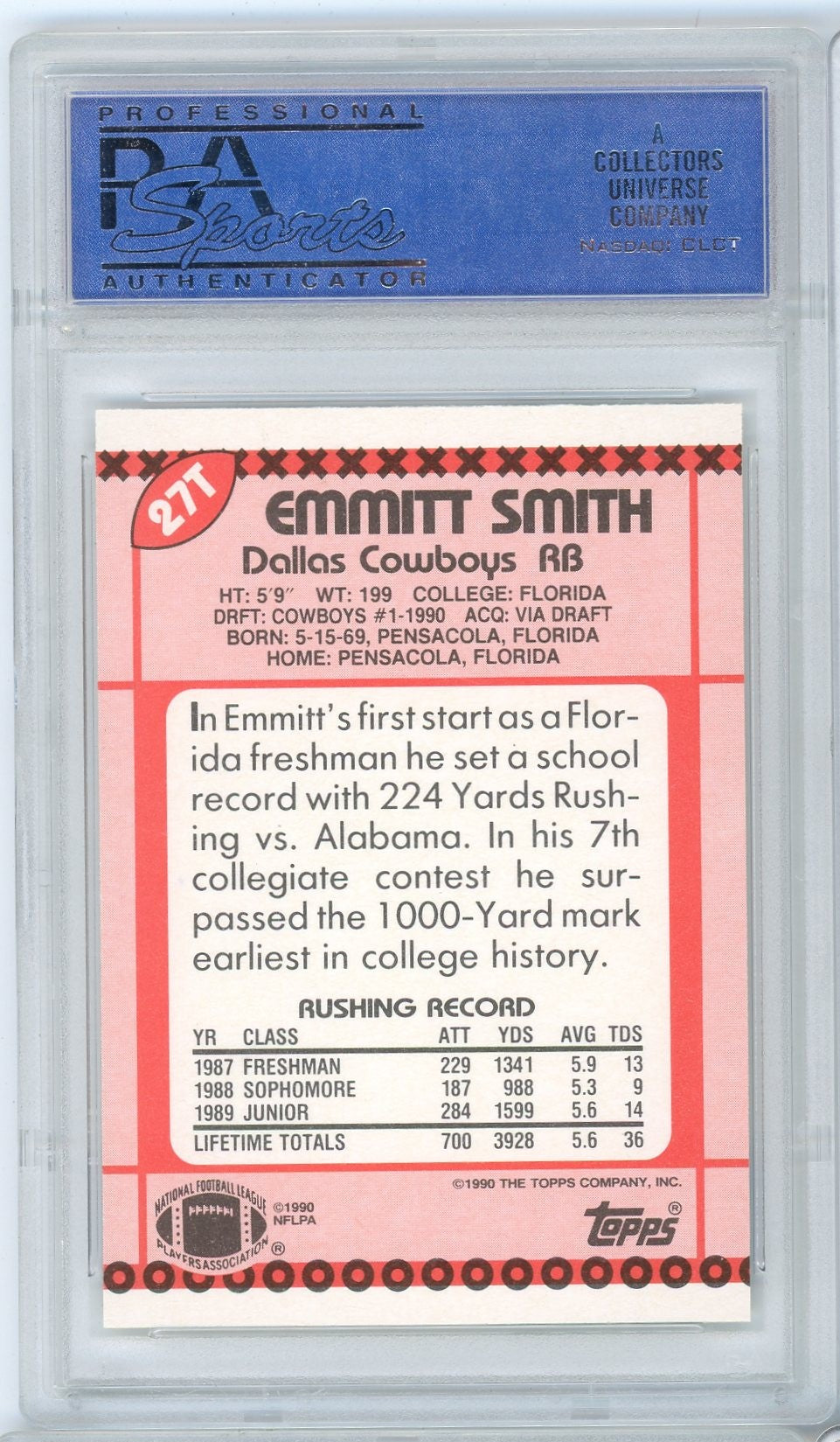 Graded 1990 Topps Traded Emmitt Smith #27T Rookie RC Football Card PSA 10 Gem Mint