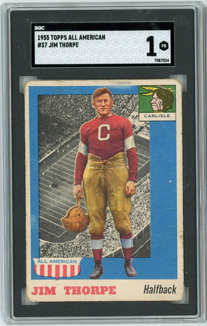 Graded 1955 Topps All American Jim Thorpe #37 Football Card SGC 1