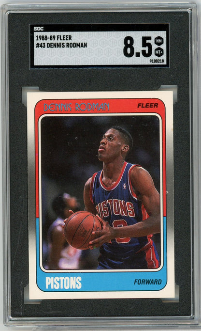 Graded 1988 Fleer Dennis Rodman #43333 Rookie RC Basketball Card SGC 8.5 NM-MT+