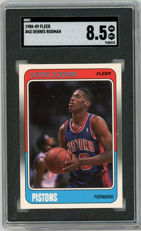 Graded 1988 Fleer Dennis Rodman #43333 Rookie RC Basketball Card SGC 8.5 NM-MT+