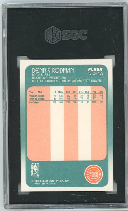 Graded 1988 Fleer Dennis Rodman #43333 Rookie RC Basketball Card SGC 8.5 NM-MT+