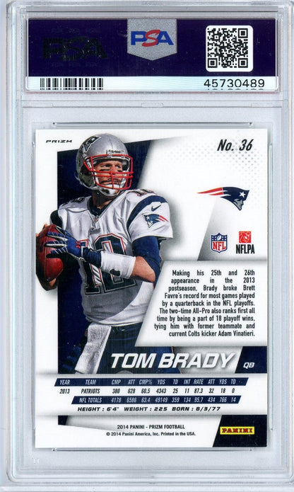 Graded 2014 Panini Prizm Green Prizm Tom Brady #36 Football Card PSA 10 Gem Mint