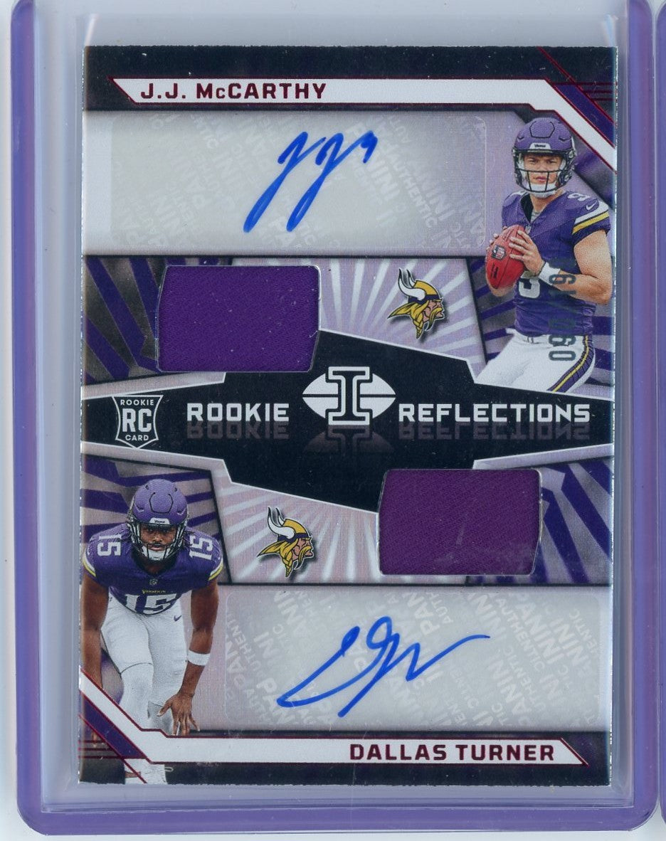 2024 Panini Illusions Rookie Reflections JJ McCarthy/Dallas Turner #RRA-MV Rookie Patch Auto RPA /199 Rookie RC Football Card