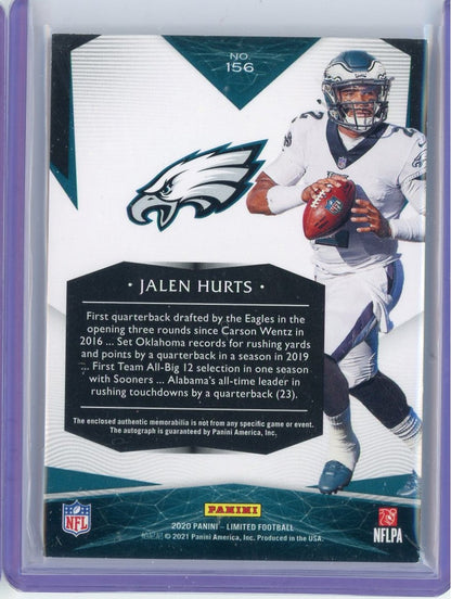 2020 Panini Limited Jalen Hurts #156 #'/20 Rookie Patch Auto RPA Rookie RC Football Card