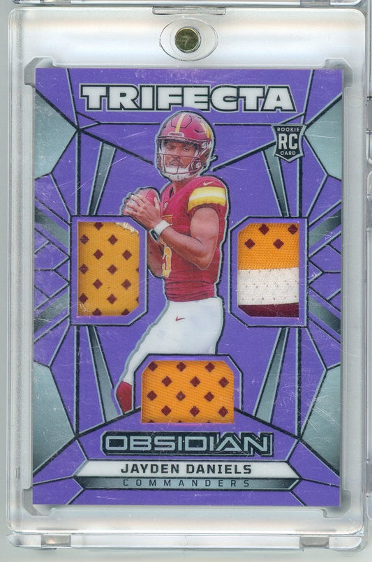 2024 Panini Obsidian Trifecta Jayden Daniels #TS-JDS Triple Relic /49 Rookie RC Football Card