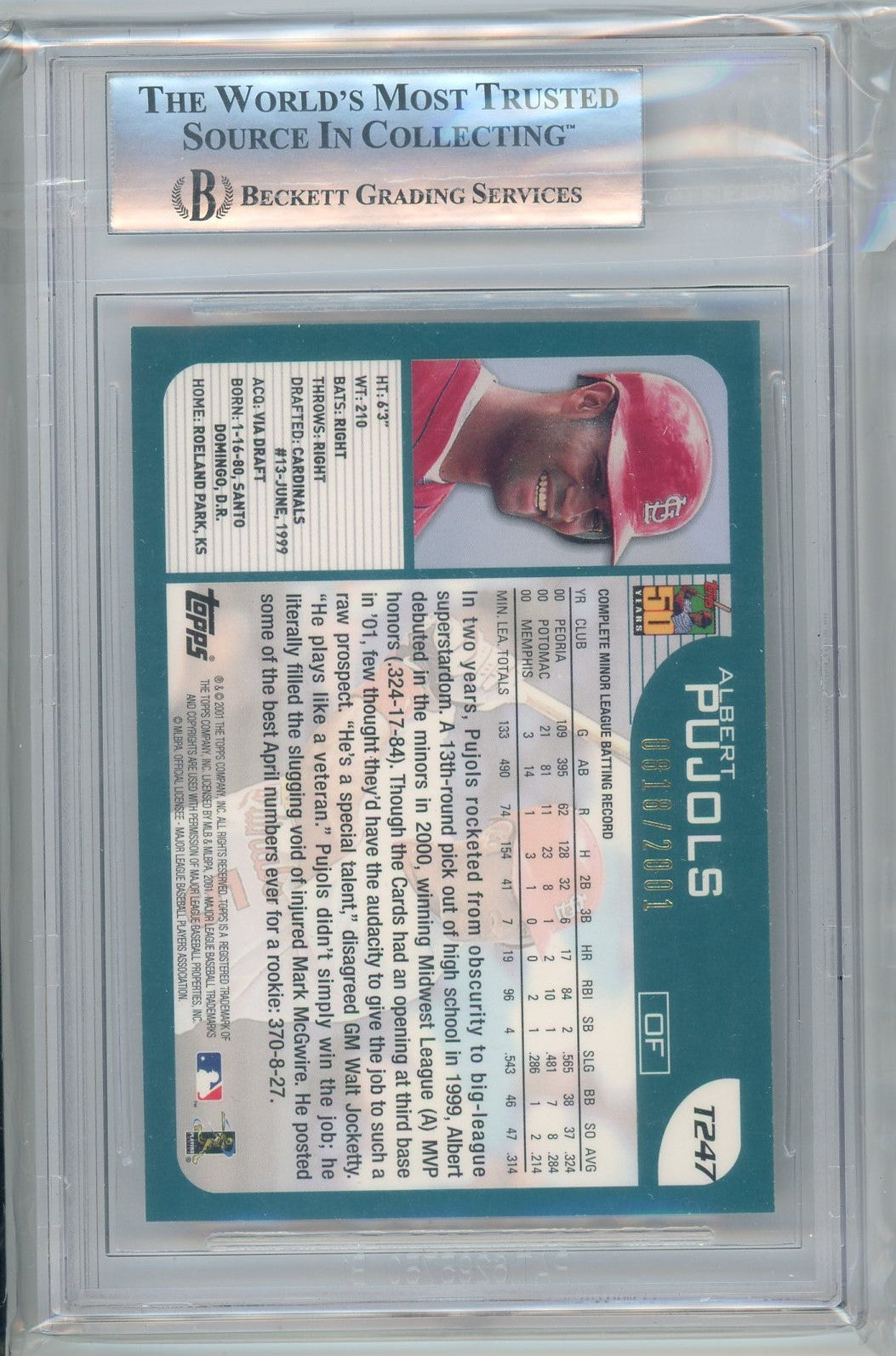 Graded 2001 Topps Traded Gold Albert Pujols #T247 /2001 Rookie RC Baseball Card BGS 9