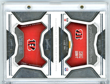 2021 Panini Playbook Rookie Playbook Jersey Autographs Ja'Marr Chase #211 /199 Booklet Auto Rookie RC Football Card