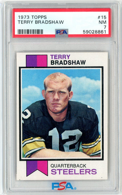 Graded 1973 Topps Terry Bradshaw #15 Football Card PSA 7 Near Mint