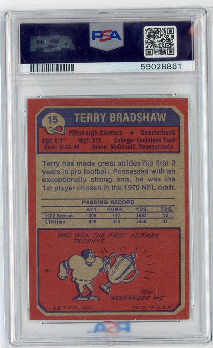 Graded 1973 Topps Terry Bradshaw #15 Football Card PSA 7 Near Mint