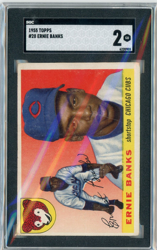 Graded 1955 Topps Ernie Banks #28 2nd Year Baseball Card SGC 2 Good