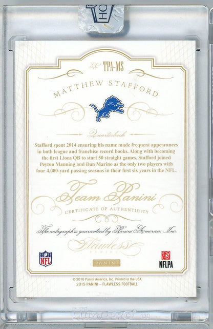 2018 Panini Honors 2015 Flawless Matthew Stafford #TPAMS 1/1 Auto Football Card