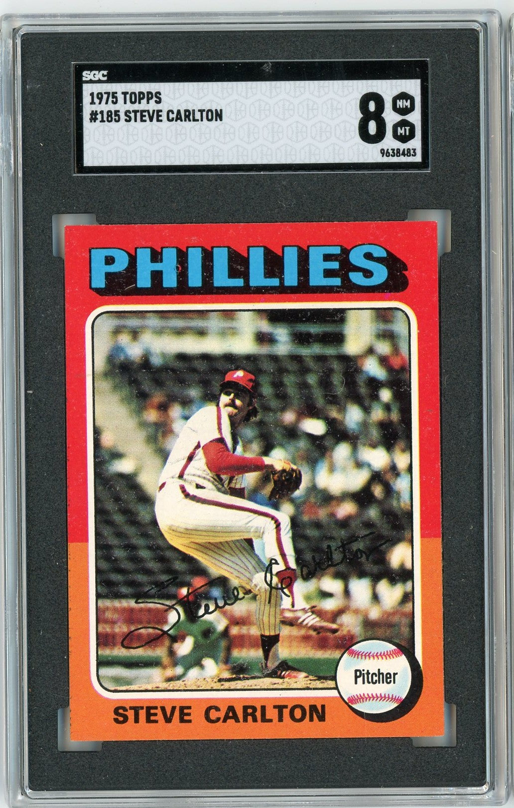 Graded 1975 Topps Steve Carlton #185 Baseball Card SGC 8 NM-MT