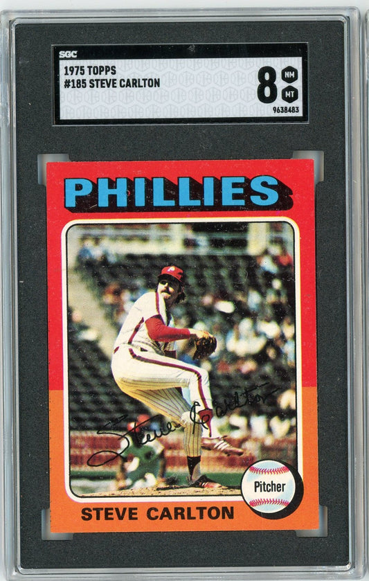 Graded 1975 Topps Steve Carlton #185 Baseball Card SGC 8 NM-MT