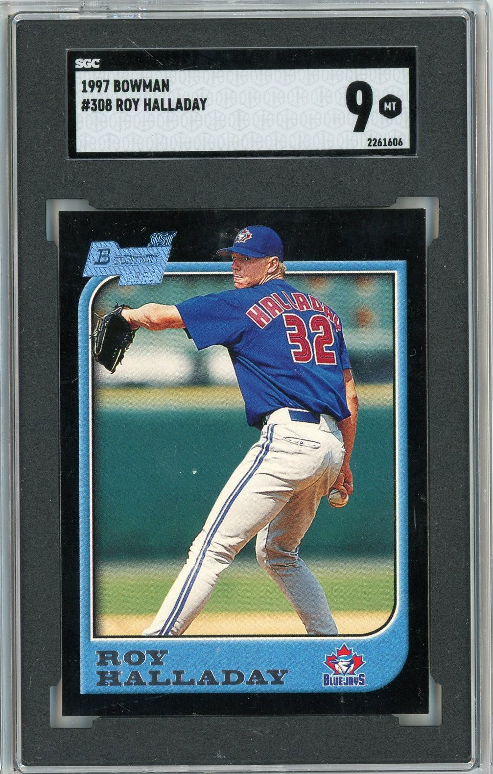Graded 1997 Bowman Roy Halladay #308 1st Bowman Rookie RC Baseball Card SGC 9 Mint