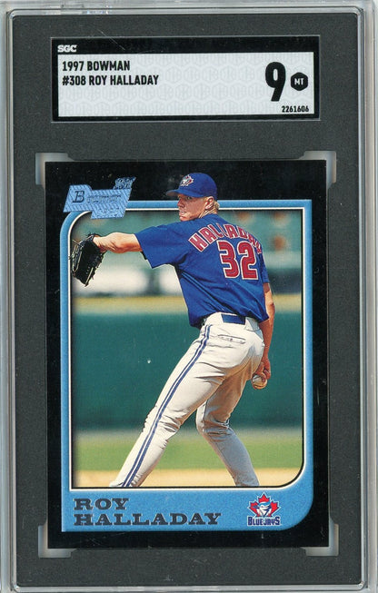 Graded 1997 Bowman Roy Halladay #308 1st Bowman Rookie RC Baseball Card SGC 9 Mint