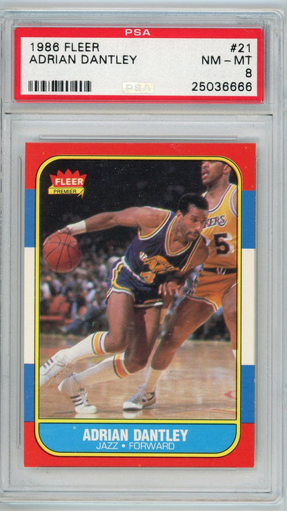 Graded 1986 Fleer Adrian Dantley #21 Basketball Card PSA 78 NM-MT