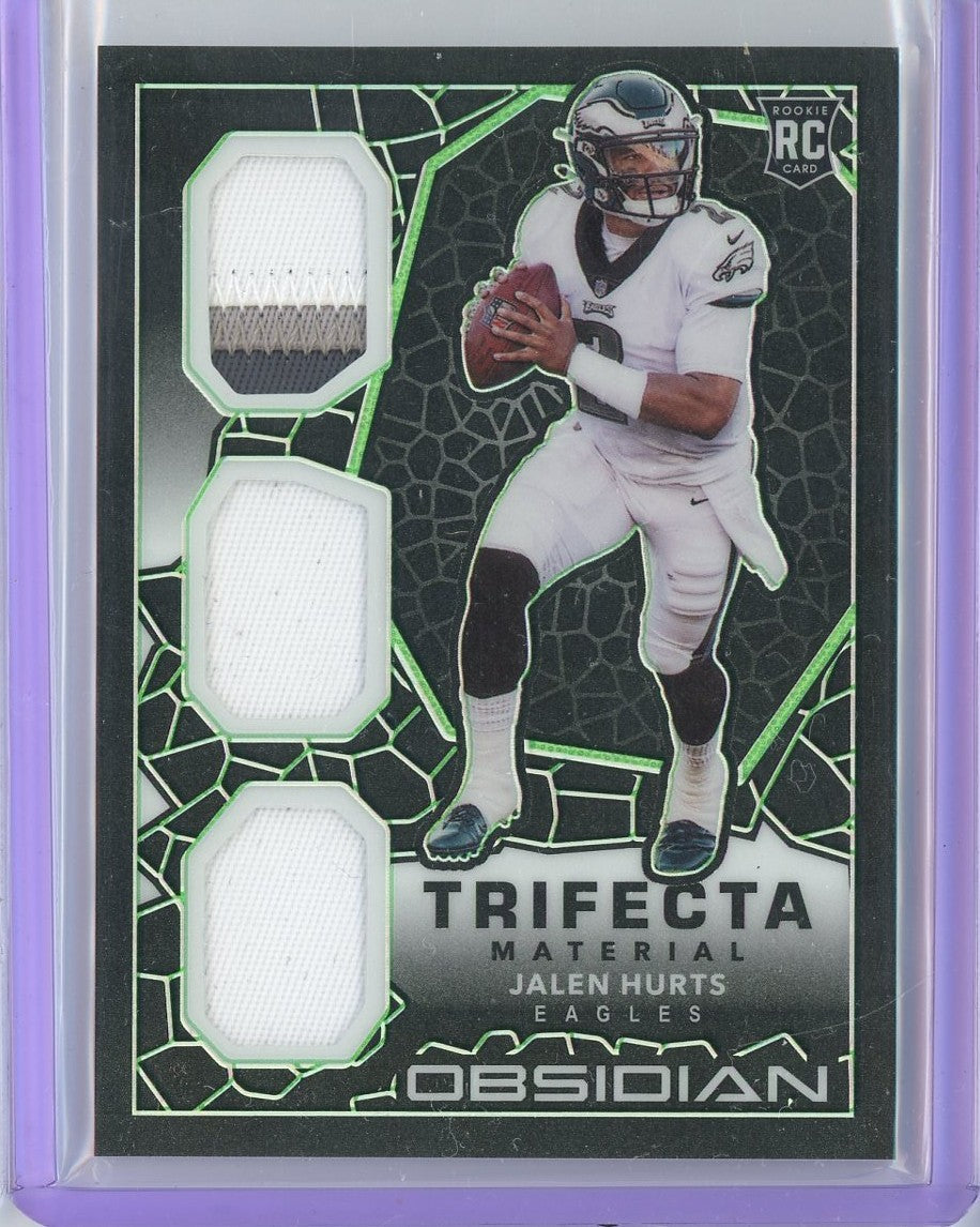 2020 Panini Obsidian Trifecta Material Jalen Hurts #TM22 #'/50 Rookie Patch Relic Rookie RC Football Card