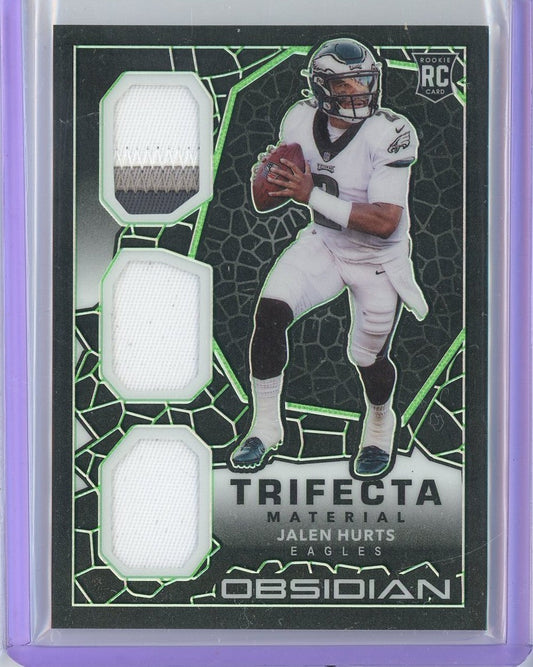 2020 Panini Obsidian Trifecta Material Jalen Hurts #TM22 #'/50 Rookie Patch Relic Rookie RC Football Card