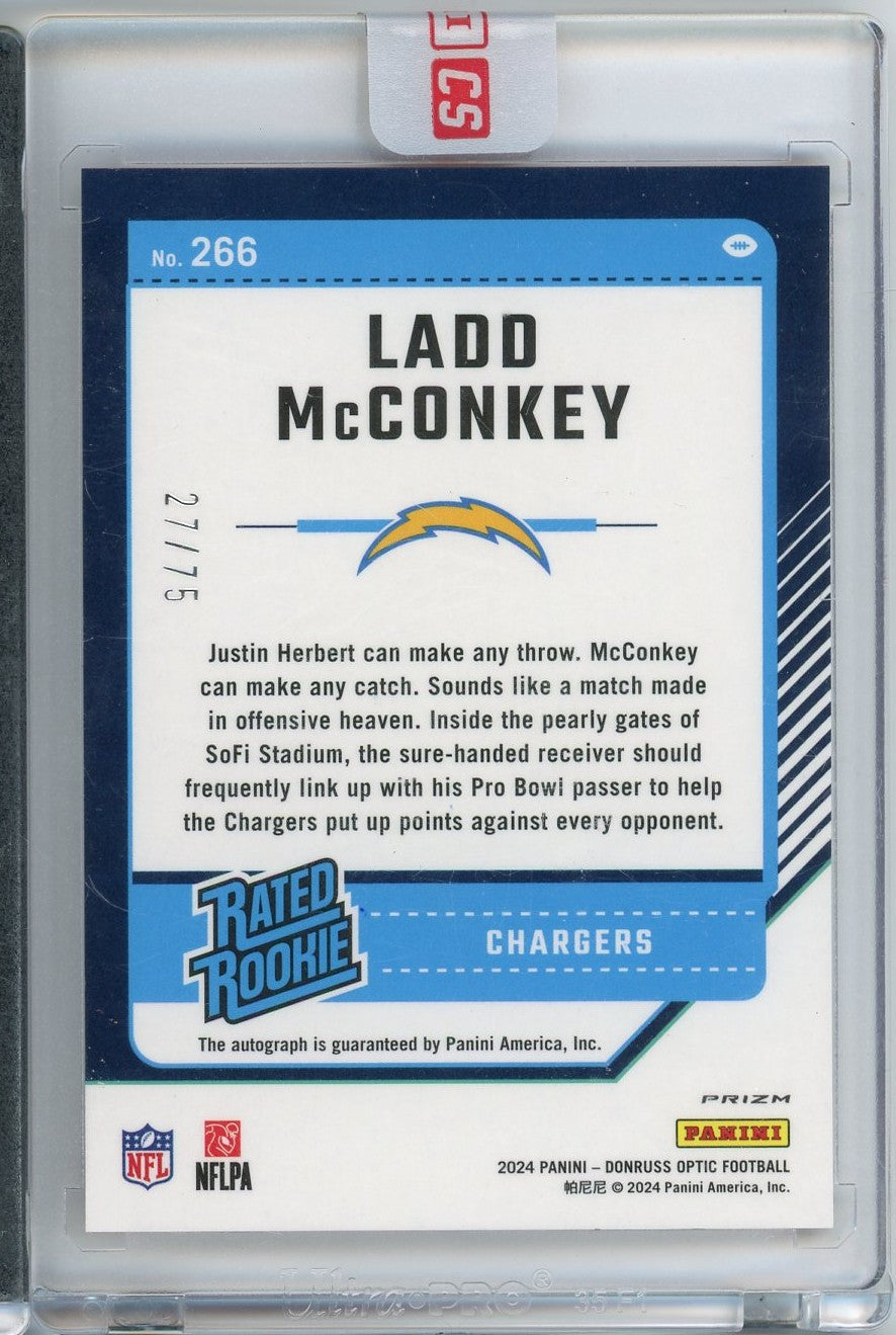 2024 Donruss Optic Ladd McConkey #266 Red Autograph /75 Rookie RC Football Card