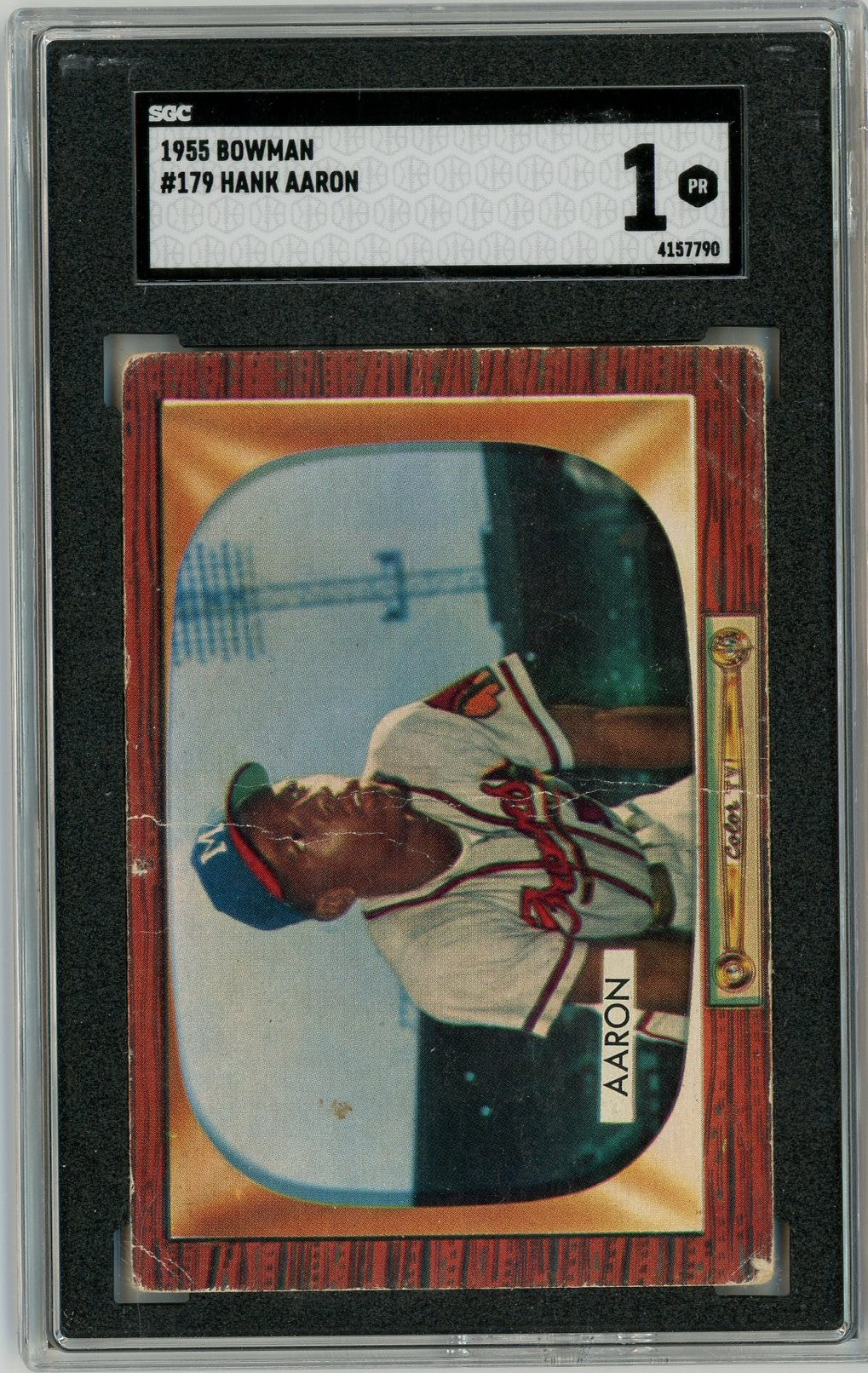 Graded 1955 Bowman Hank Aaron #179 2nd Year First Bowman Baseball Card SGC 1