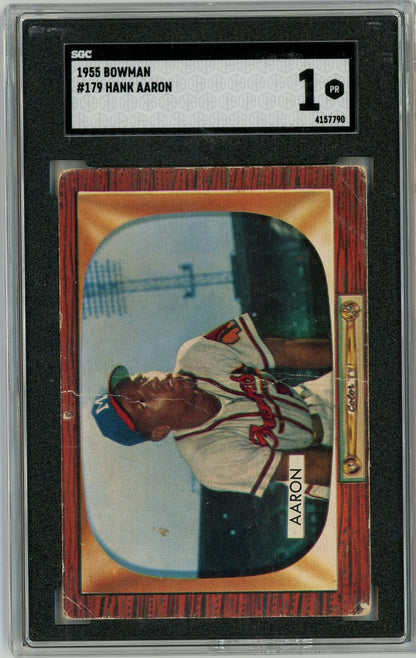 Graded 1955 Bowman Hank Aaron #179 2nd Year First Bowman Baseball Card SGC 1