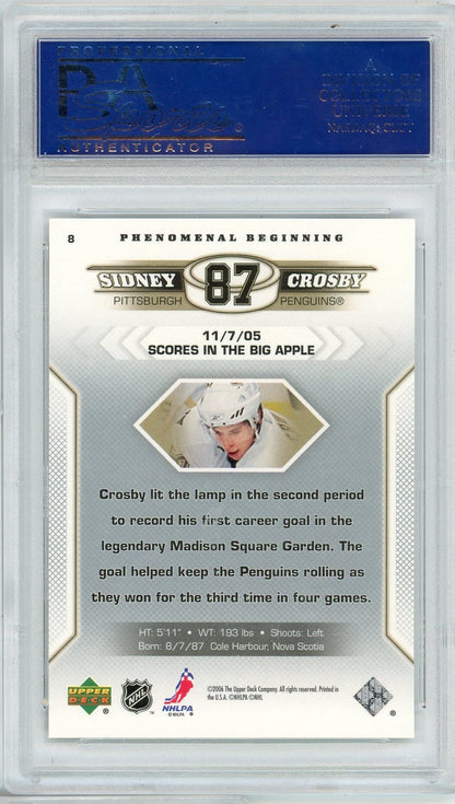 Graded 2005-06 Upper Deck Sidney Crosby #8 Phenomenal Beginnings Rookie RC Hockey Card PSA 10 Gem Mint