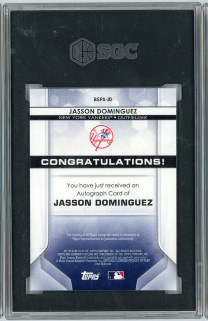 Graded 2020 Bowman Sterling Jasson Dominguez #BSPA-JD Prospect Autograph Rookie RC Baseball Card SGC 10 Gem Mint