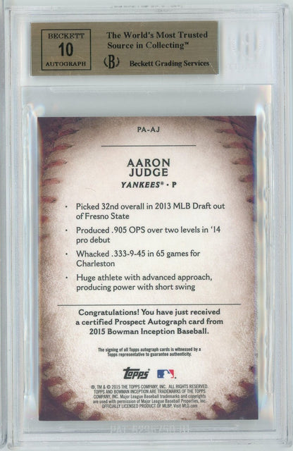 Graded 2015 Bowman Inception Aaron Judge #PAAJ Prospect Autographs Rookie RC Baseball Card BGS 9.5 10 Auto Grade Gem Mint