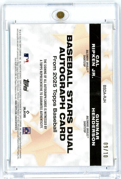 2025 Topps Cal Ripken Jr Gunnar Henderson #BSDARJH /10 Baseball Stars Dual Auto Baltimore Orioles Baseball Card