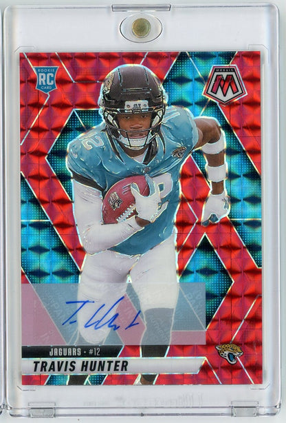 2025 Panini Mosaic Travis Hunter #301 /199 Red Mosaic Auto Rookie RC Football Card