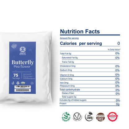 Akshit Butterfly Pea Flower ( Blue Tea ) - 75 Tea Bags, Natural Dried Butterfly Pea Flowers, Caffeine-Free,  NON-GMO