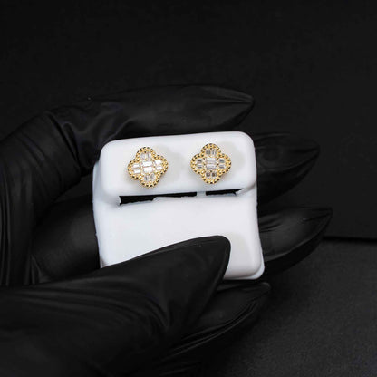 Moissanite Flower Clover Stud Earrings 925 Sterling Silver Screw Back