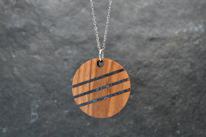 Round Wood & Stone Inlay Pendant