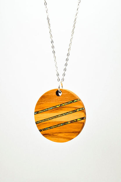 Round Wood & Stone Inlay Pendant