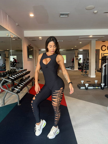 SCRUNCH BOOTY BLACK WAVE RIPPED JUMPSUIT