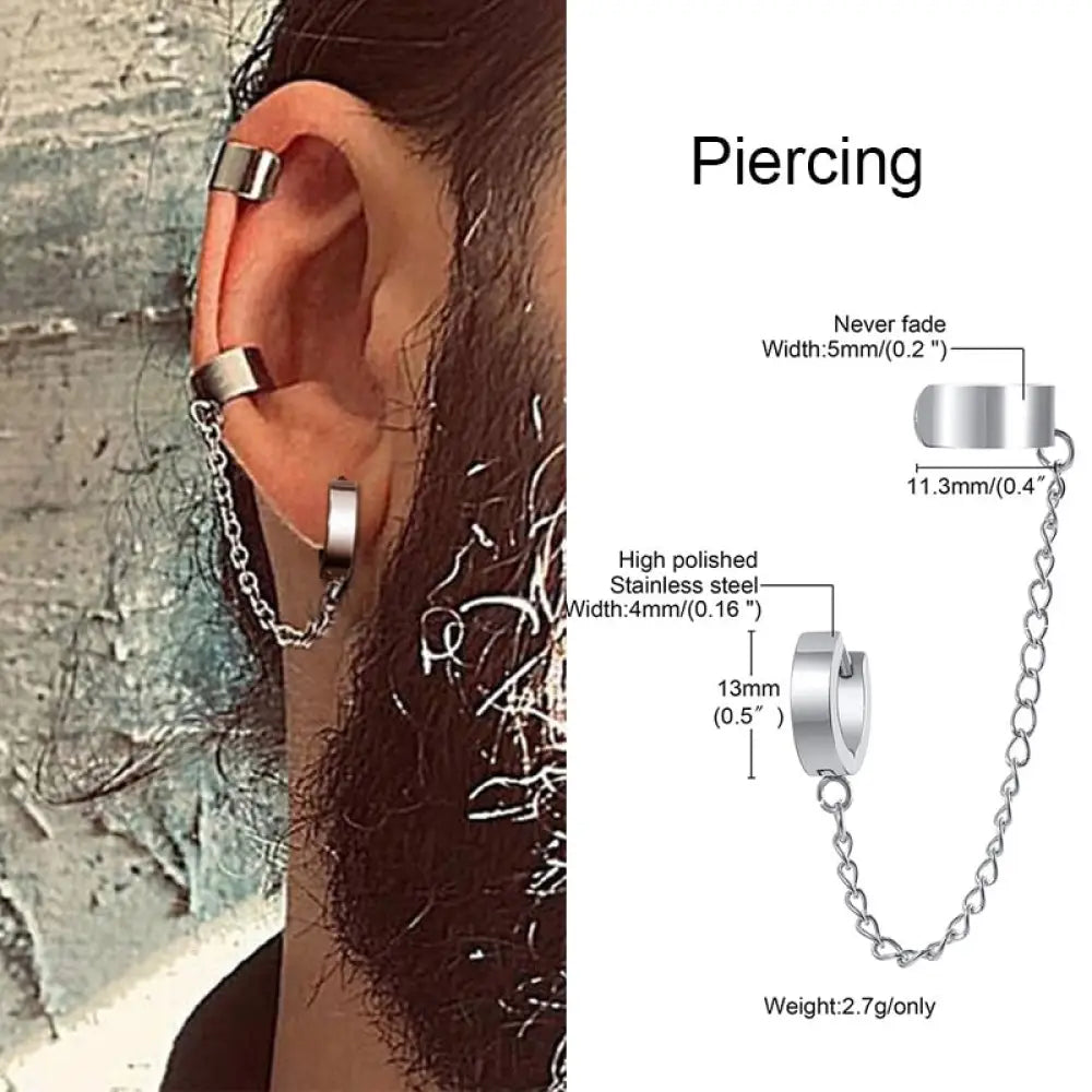Earrings For Men Unisex Cuff For Pierced or Unpierced Ears.