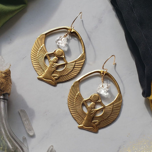 Brass Isis and Herkimer Earrings