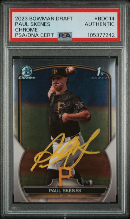 Graded 2023 Topps Bowman Draft Paul Skenes #BDC14 Chrome Rookie RC Baseball Card PSA Authentic Auto