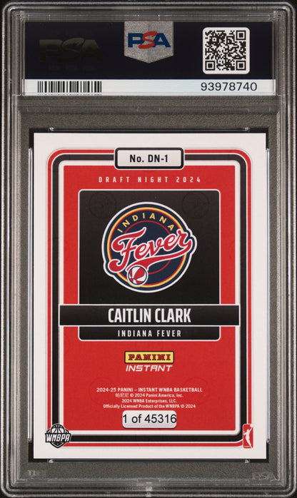 Graded 2024 Panini Instant WNBA Caitlin Clark #DN1 Draft Night Rookie RC Basketball Card PSA 9 Mint