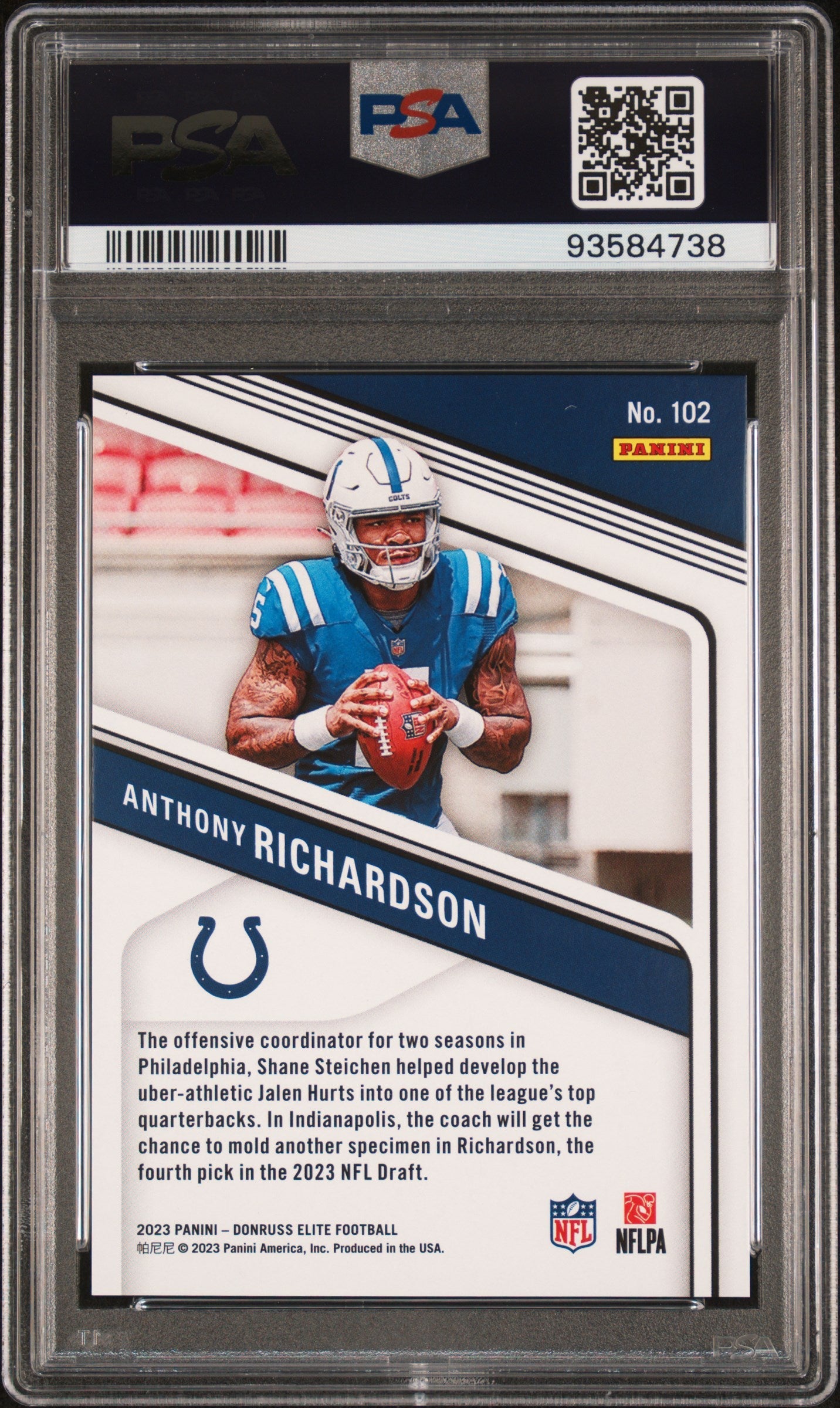 Graded 2023 Panini Donruss Elite Anthony Richardson #102 Status Explosion /625 Rookie RC Football Card PSA 10 Gem Mint