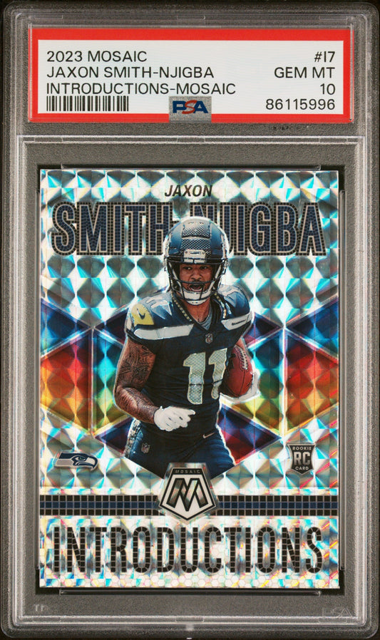 Graded 2023 Panini Mosaic Jaxon Smith-Njigba #I7 Introductions Mosaic Rookie RC Football Card PSA 10 Gem Mint