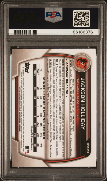 Graded 2023 Topps Bowman Draft Jackson Holliday #BDC118 Chrome Rookie RC Baseball Card PSA 10 Gem Mint