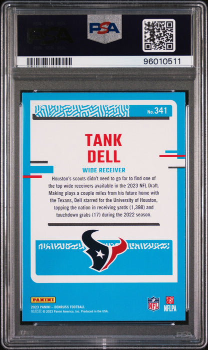 Graded 2023 Panini Donruss Tank Dell #341 Rookie RC Football Card PSA 10 Gem Mint