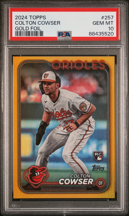 Graded 2024 Topps Colton Cowser #257 Gold Foil Rookie RC Baseball Card PSA 10 Gem Mint