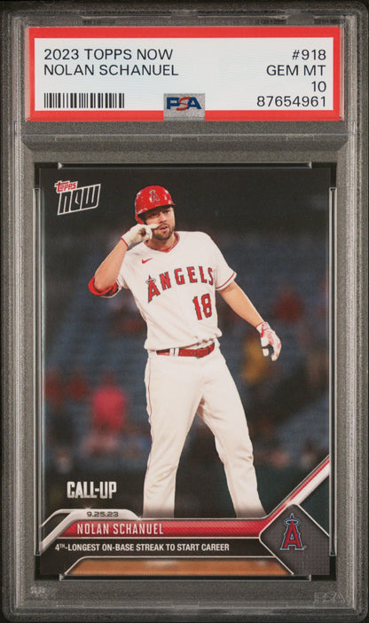 Graded 2023 Topps Now Nolan Schanuel #918 Rookie RC Baseball Card PSA 10 Gem Mint