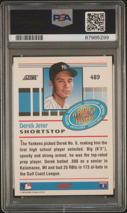 Graded 1993 Score Derek Jeter #489 Rookie RC Baseball Card PSA 10 Gem Mint