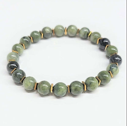 Jadeite Jade with Gold Spacer Round Bead Bracelet 8mm - Stone of Prosperity & Wisdom